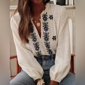 Floral Embroidered Cream Tunic